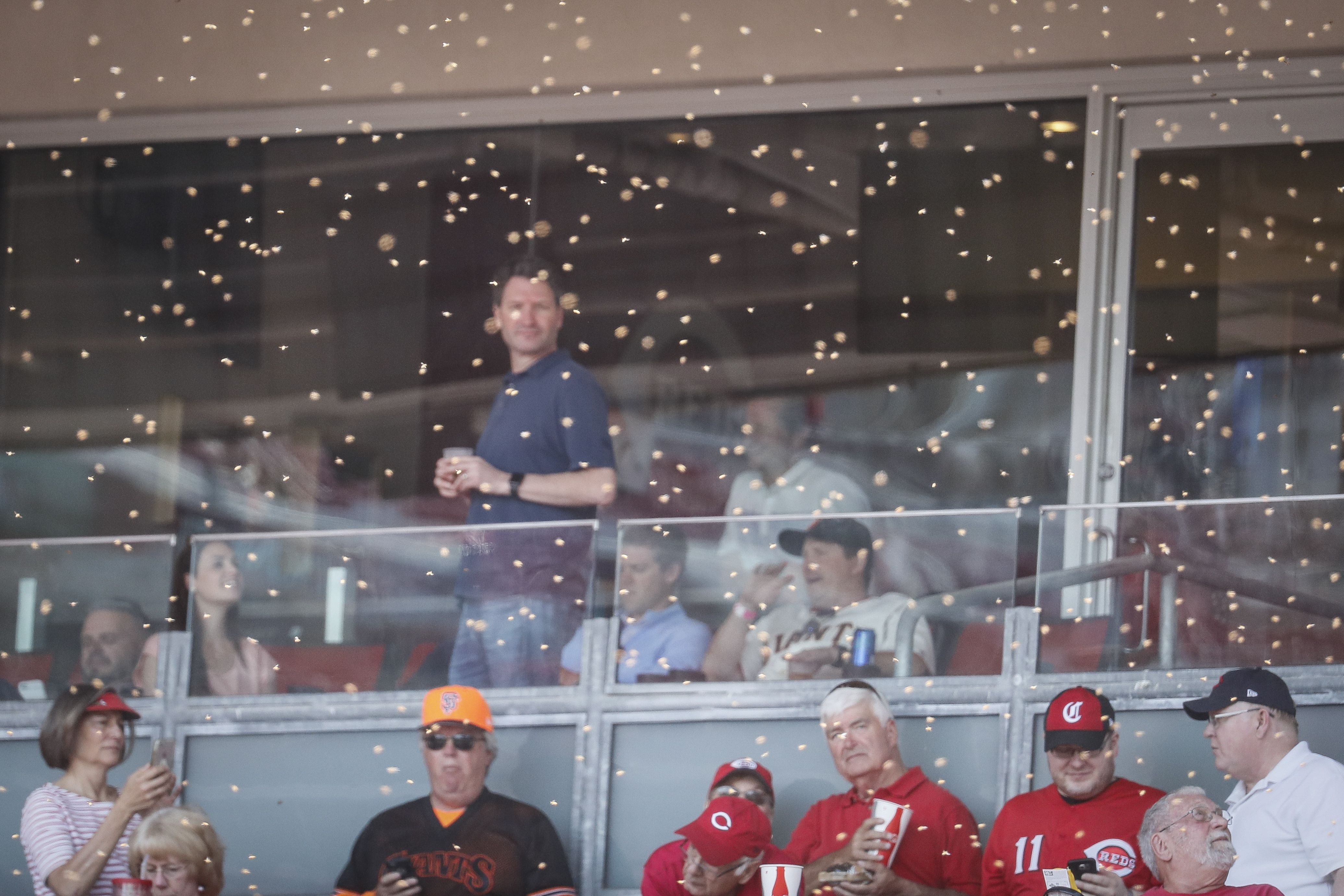 Reds stadium smokestack catches fire during game vs. Giants