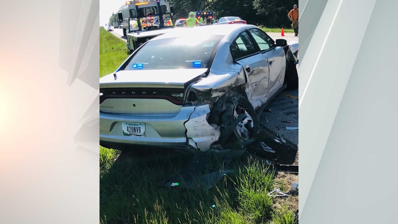 Indiana trooper hospitalized after driver slams into patrol car on I-70