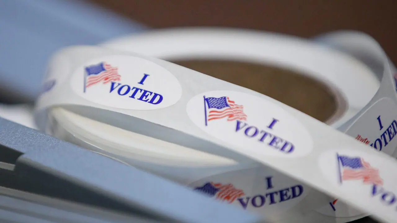 I voted stickers sit on a table during a presidential primary election at the Journey Church in Kenosha, Wisconsin, on April 7, 2020. The deadline to register to vote in the Nov. 5 is approaching. Here's how to register to vote in Indiana. (Photo by KAMIL KRZACZYNSKI/AFP via Getty Images)