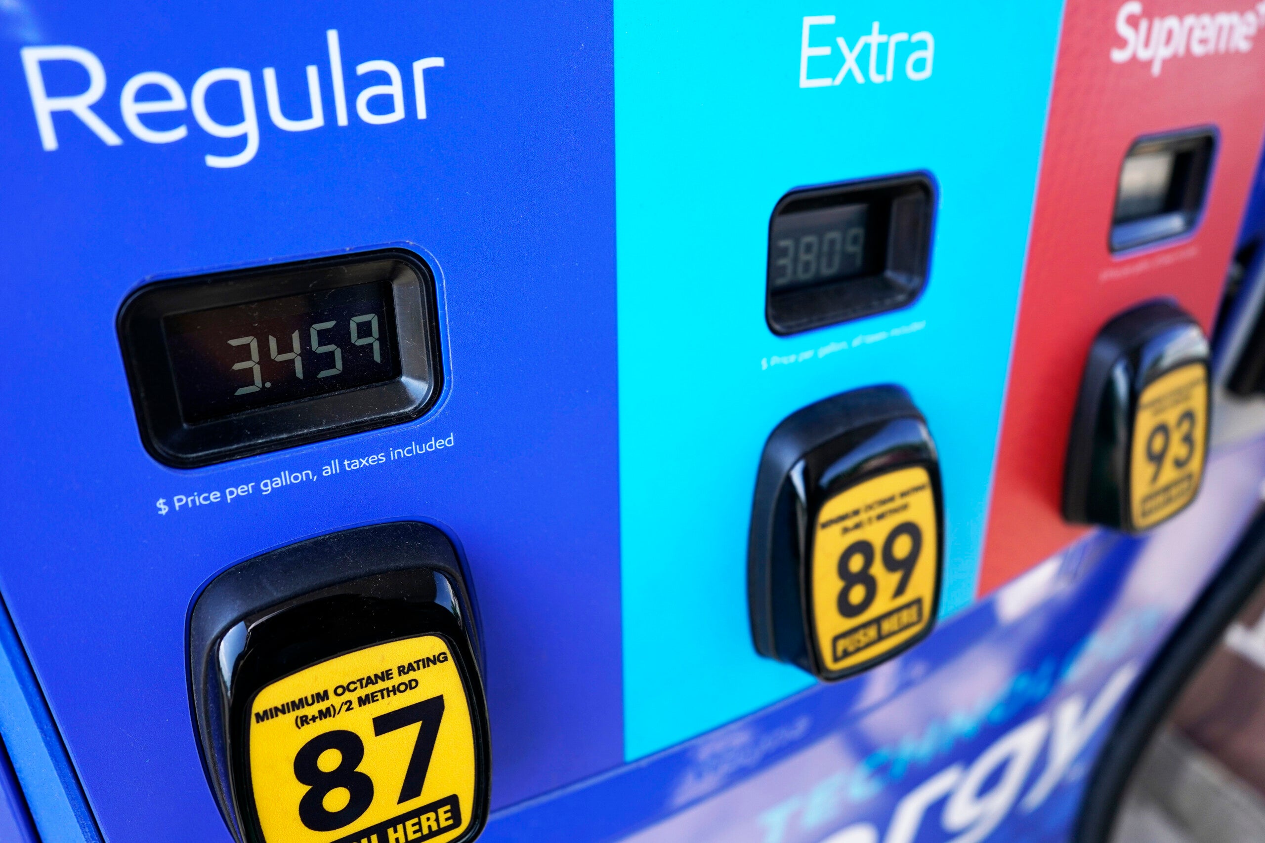 Gas price is seen at a Mobil gas station in Vernon Hills, Ill., Friday, June 11, 2021. Indiana's gasoline use tax -- essentially, the sales tax on gasoline -- will drop to 18.6 cents per gallon starting Dec. 1. (AP Photo/Nam Y. Huh, File)