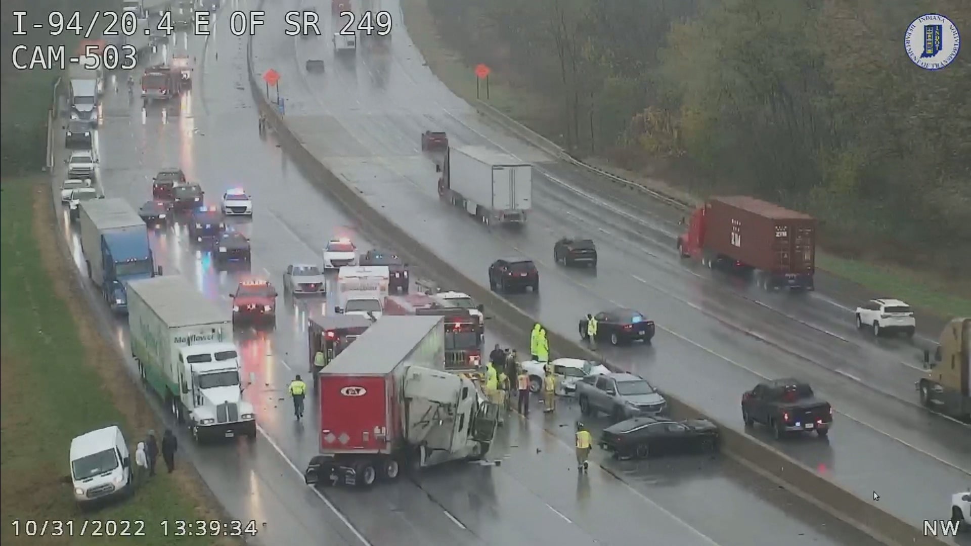 Car slides through standing water; crash on I-94 injures Indiana trooper