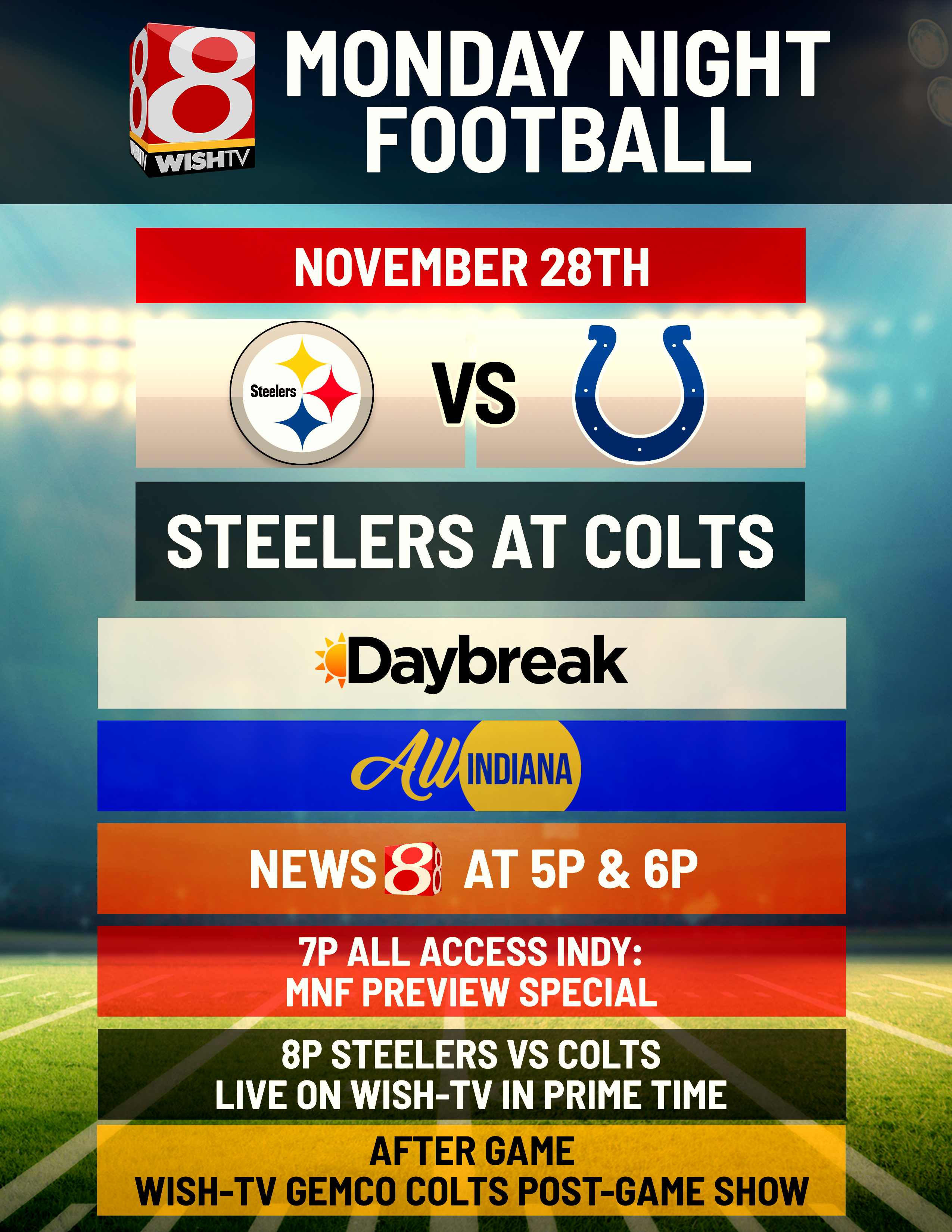 Steelers versus Colts Monday Night Football on WISH-TV live coverage plan -  WISH-TV, Indianapolis News, Indiana Weather