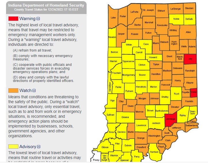 Travel advisories for Indiana