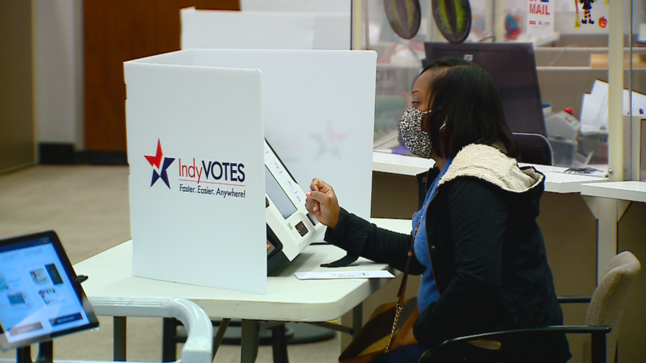 A voter casts an early ballot in the 2023 primary election in Indianapolis on April 10, 2023. The final day for early voting in the May 2 primary is Monday, May 1. (WISH Photo)