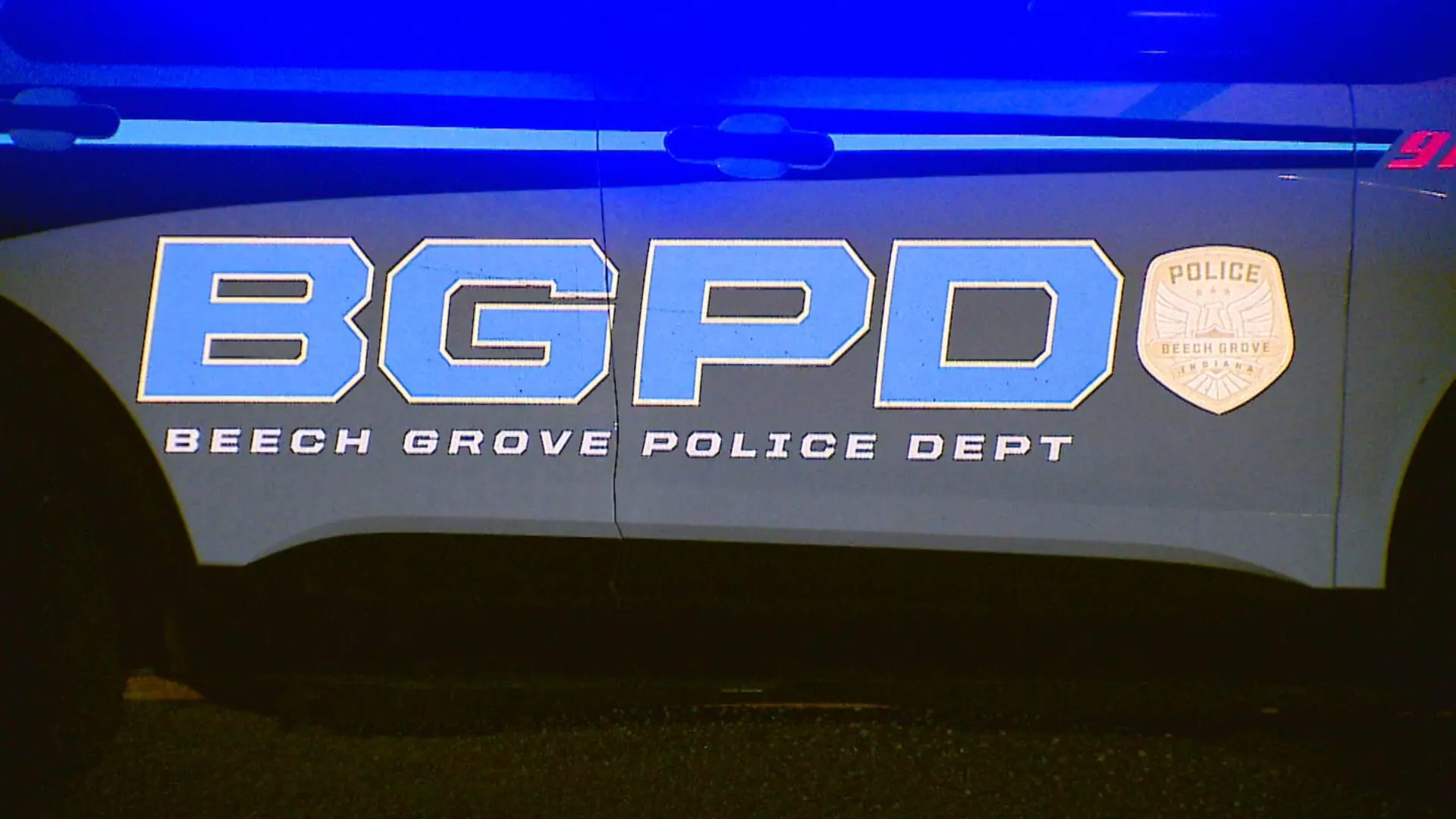 A police vehicle belonging to the Beech Grove Police Department. Beech Grove police say a juvenile male was shot in the hand on Tuesday, May 31, 2023. (WISH Photo)