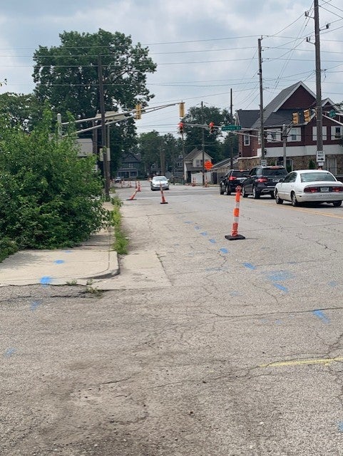 Indy Public Works traffic cones going west