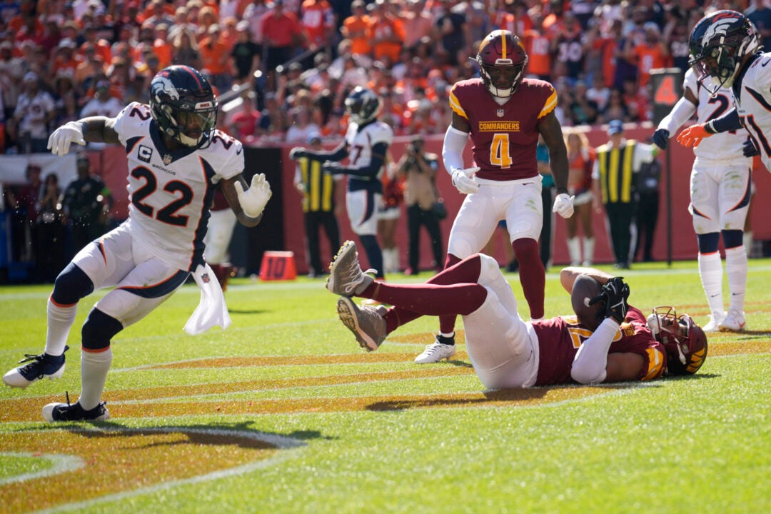 Broncos safety Kareem Jackson disqualified for hit on Commanders tight end  Logan Thomas in end zone