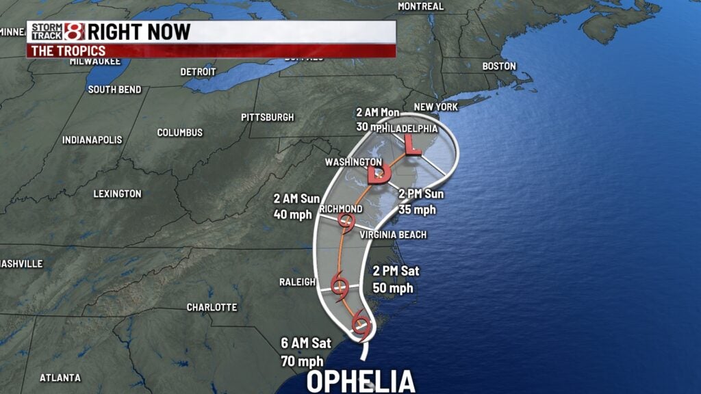 Tropical Storm Ophelia to bring impacts to many college football