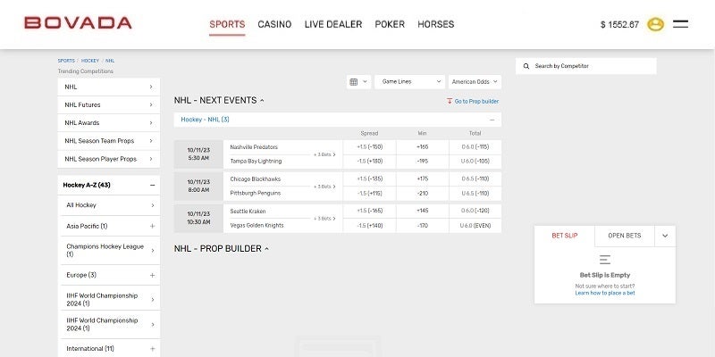 NHL Odds, Futures, Spreads, Vegas Odds & NHL Props at BetUS