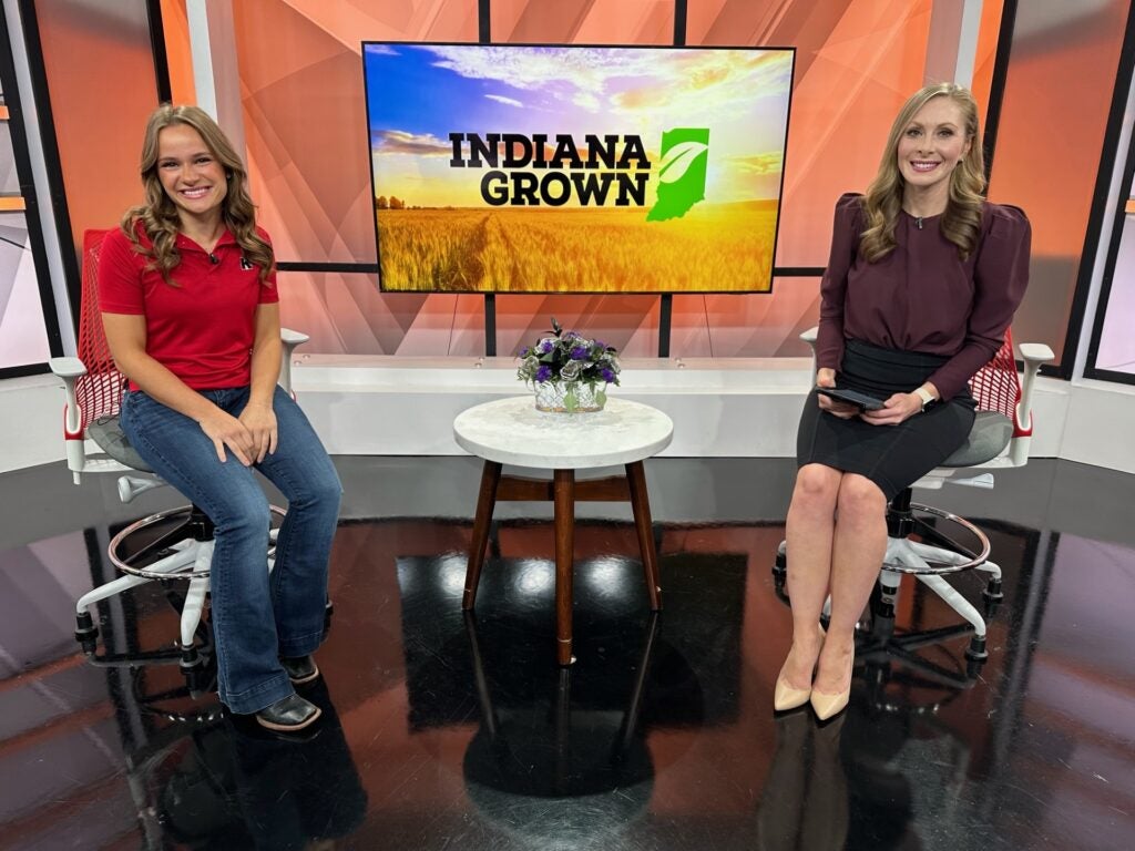 Jenna Kelsay (left) of Kelsay Farms in Whiteland talks about fall fun activities with News 8's Hanna Mordoh in a new edition of Indiana Grown. (WISH Photo/Hanna Mordoh)