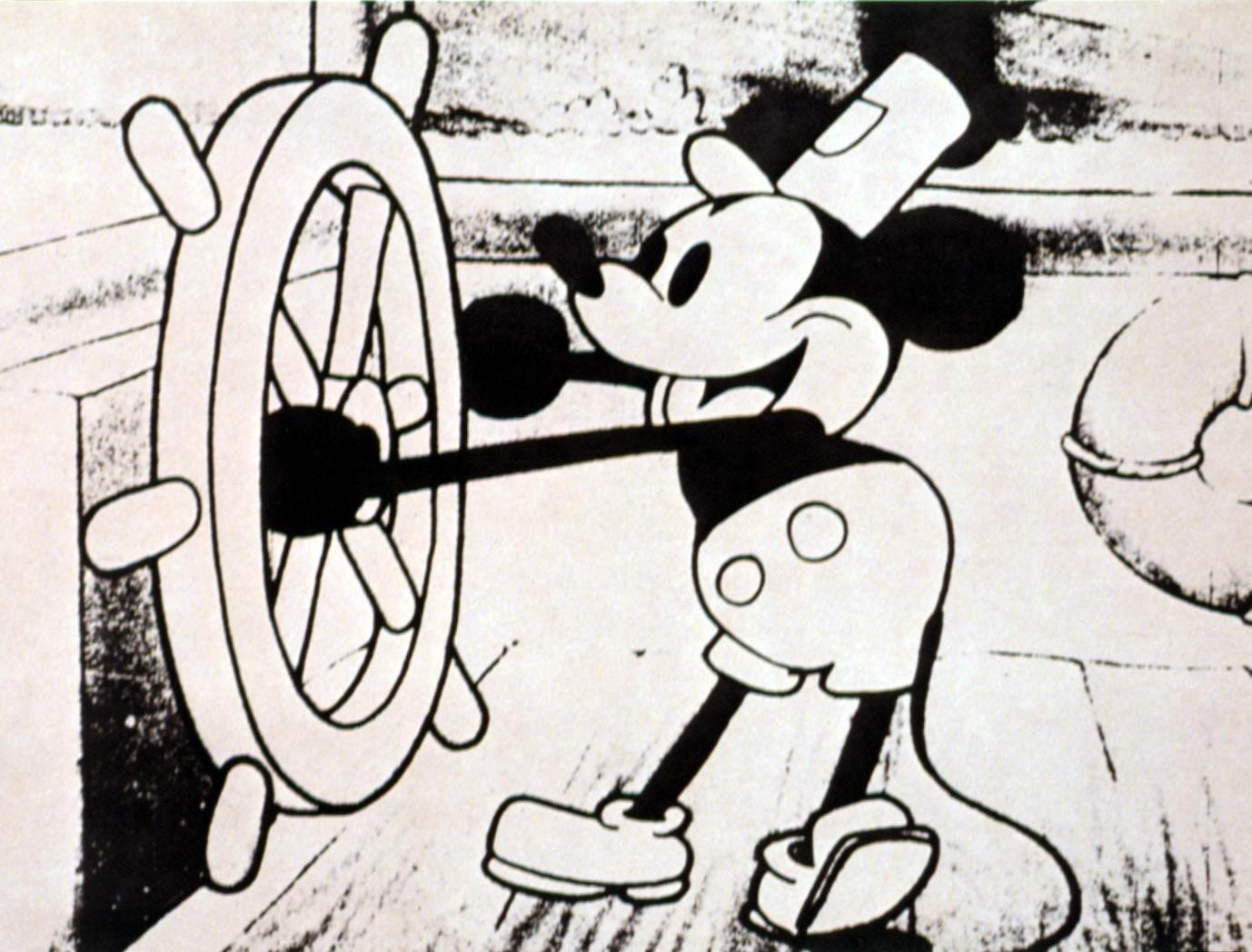 Steamboat Willie, lobbycard, Mickey Mouse, 1928. Steamboat Willie will enter public domain on Jan. 1, 2023.