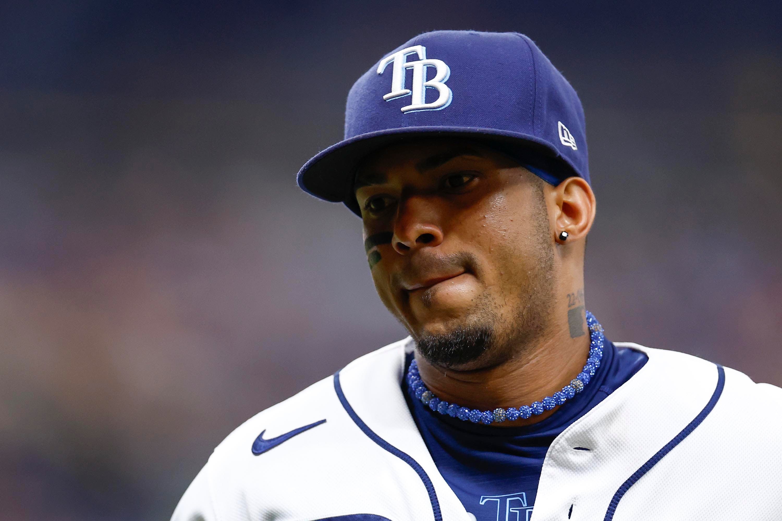 Wander Franco, shortstop for the MLB's Tampa Bay Rays, has been arrested in the Dominican Republic after being accused of having an inappropriate relationship with a minor. (Photo by Douglas P. DeFelice/Getty Images/File)