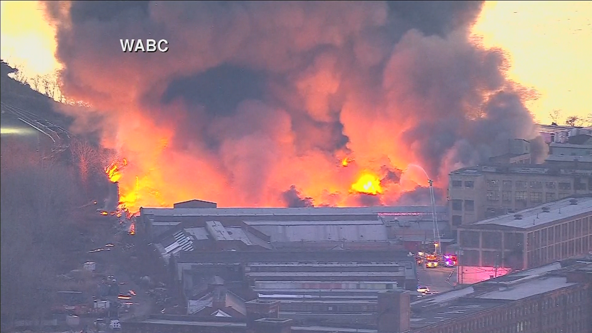 Crews are battling a massive fire at a large industrial complex in Elizabeth, New Jersey, just south of Newark Liberty International Airport. (WISH Photo via WABC)