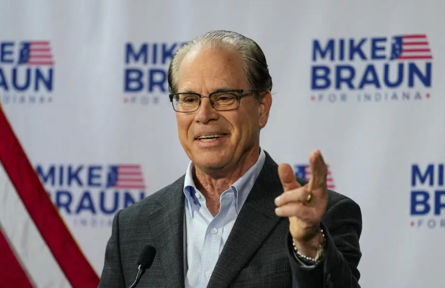 U.S. Sen. Mike Braun, R-Ind., announces that he will for Indiana governor in 2024, Dec. 12, 2022, in Indianapolis. In an unusually crowded gubernatorial primary, five Republican candidates in Indiana, including Braun, are trying to stand out before the election day in May 2024. The race is expected to be the most expensive in the office's history, with millions raised and spent over the last year according to campaign finance reports filed Wednesday, Jan. 17, 2024. (AP Photo/Michael Conroy, File)