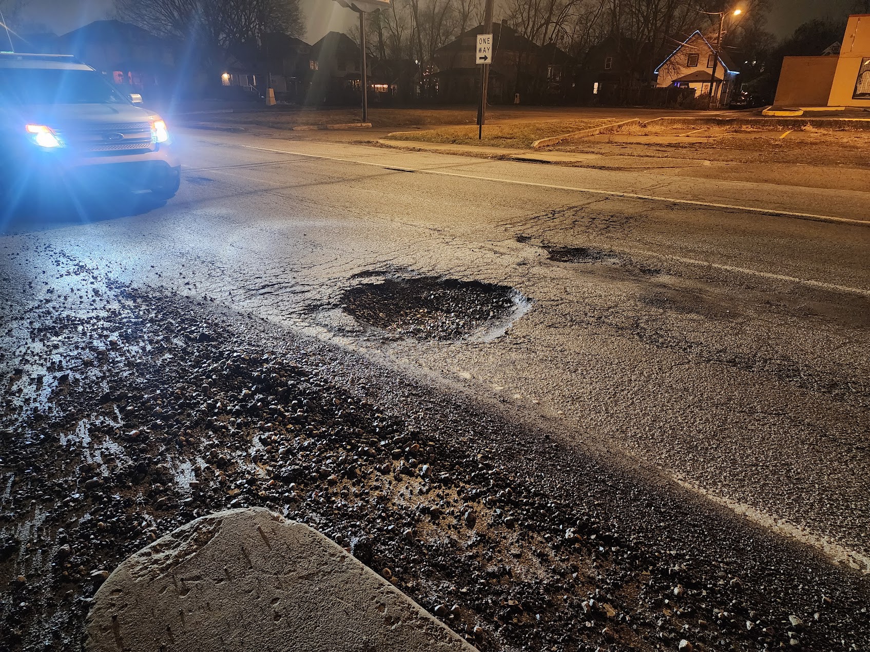 A large pothole at New York and State Streets in downtown Indy. (Provided Photo/Tharkon)