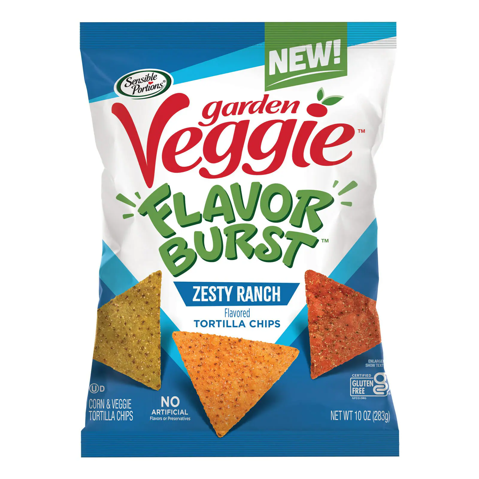 Garden Veggie's Flavor Burst Nacho Cheese and Zesty Ranch Flavored Tortilla chips are certified gluten-free and combine the goodness of five kinds of vegetables (spinach, beet, red bell pepper, carrot and tomato) and ingredients, such as non-GMO corn. (Photo by The Hain Celestial Group)