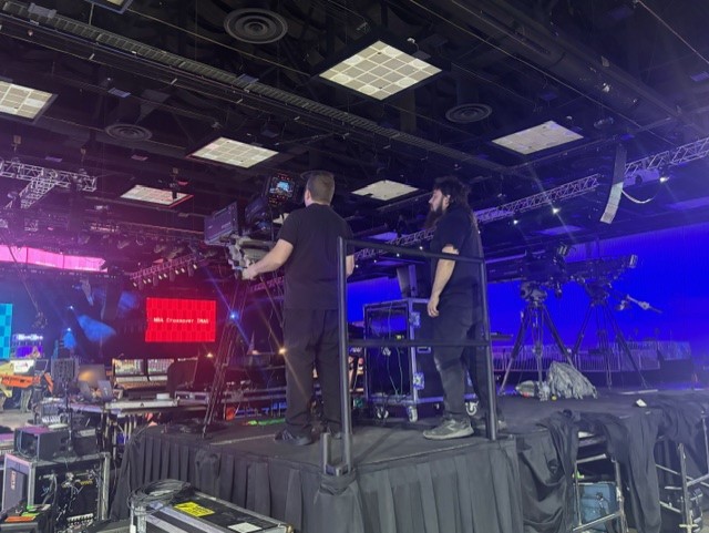 Crews set up ahead of the NBA on TNT American Express Road Show in Indianapolis. The Road Show will feature a live broadcast of 