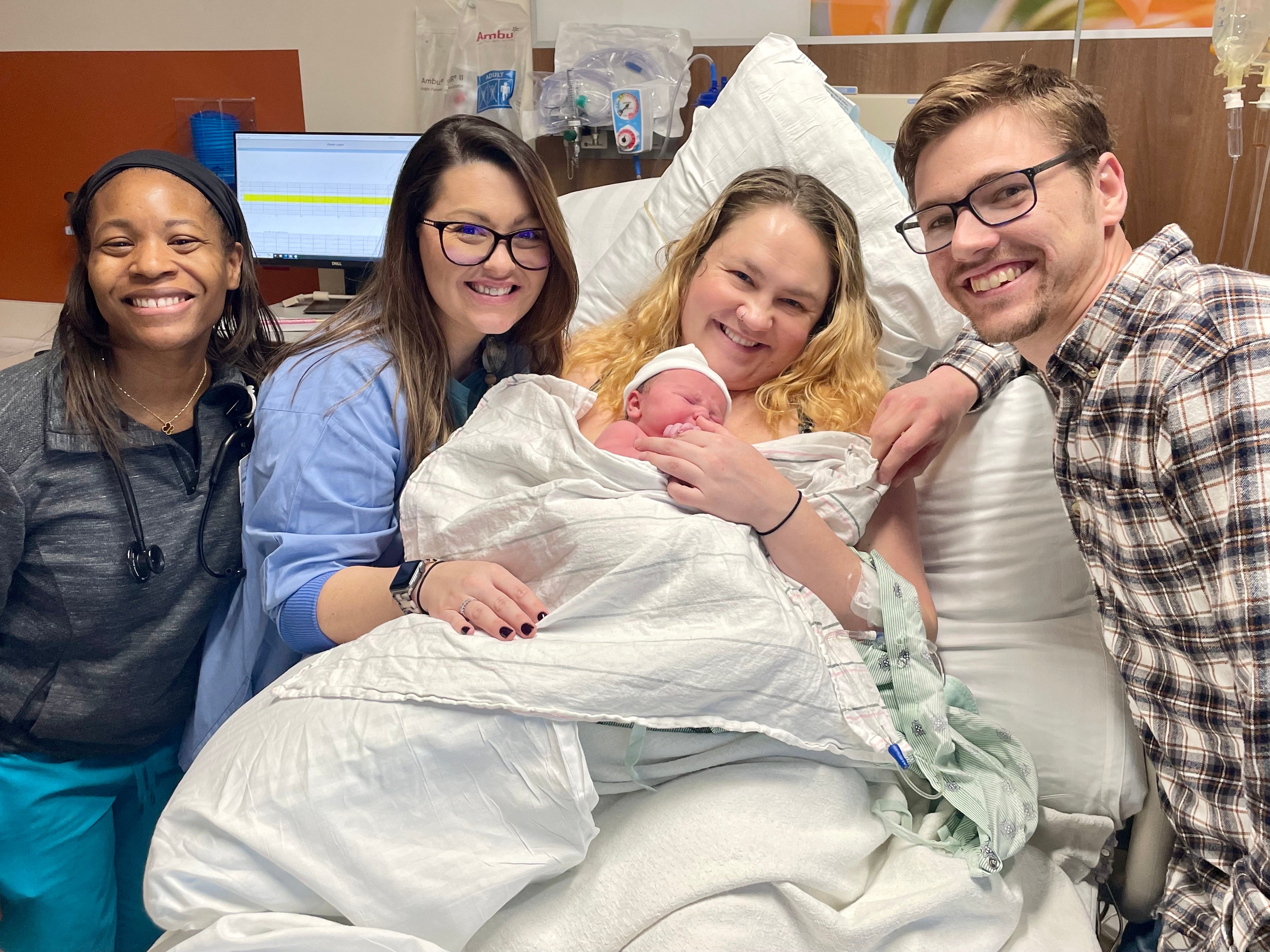 Sloane Osburn was one of over 20 Leap year babies born at Ascension St Vincent Fishers. She's shown with proud parents Regan and Finn.