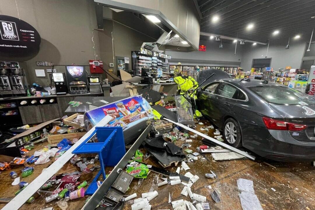 1 seriously hurt after car crashes into Greensburg gas station