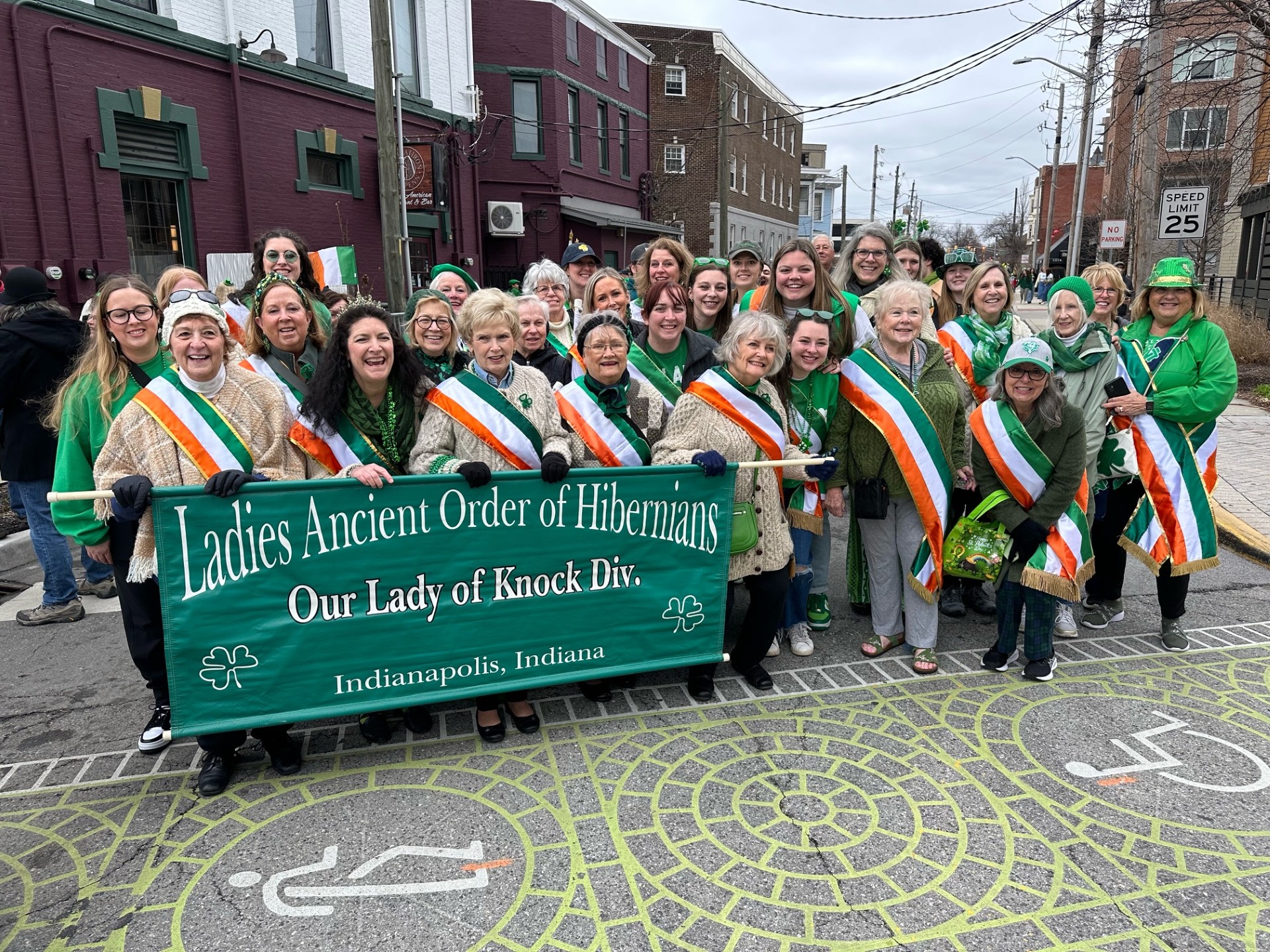 Look at all those smiling faces! The Ladies Ancient Order of Hibernians, Our Lady of Knock Division, took part in the annual St. Patrick's Day Parade in downtown Indianapolis on March 15, 2024. (WISH Photo/Hanna Mordoh)