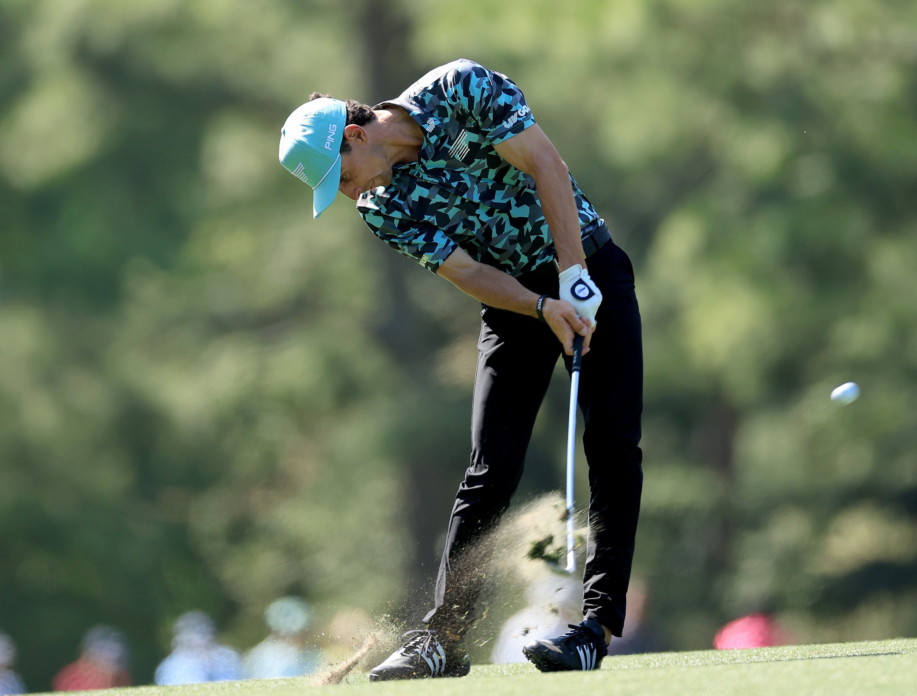 AUGUSTA, GEORGIA - APRIL 14: Joaquin Niemann of Chile plays his second shot on the 14th hole during the final round of the 2024 Masters Tournament at Augusta National Golf Club on April 14, 2024 in Augusta, Georgia. (Photo by David Cannon/Getty Images)