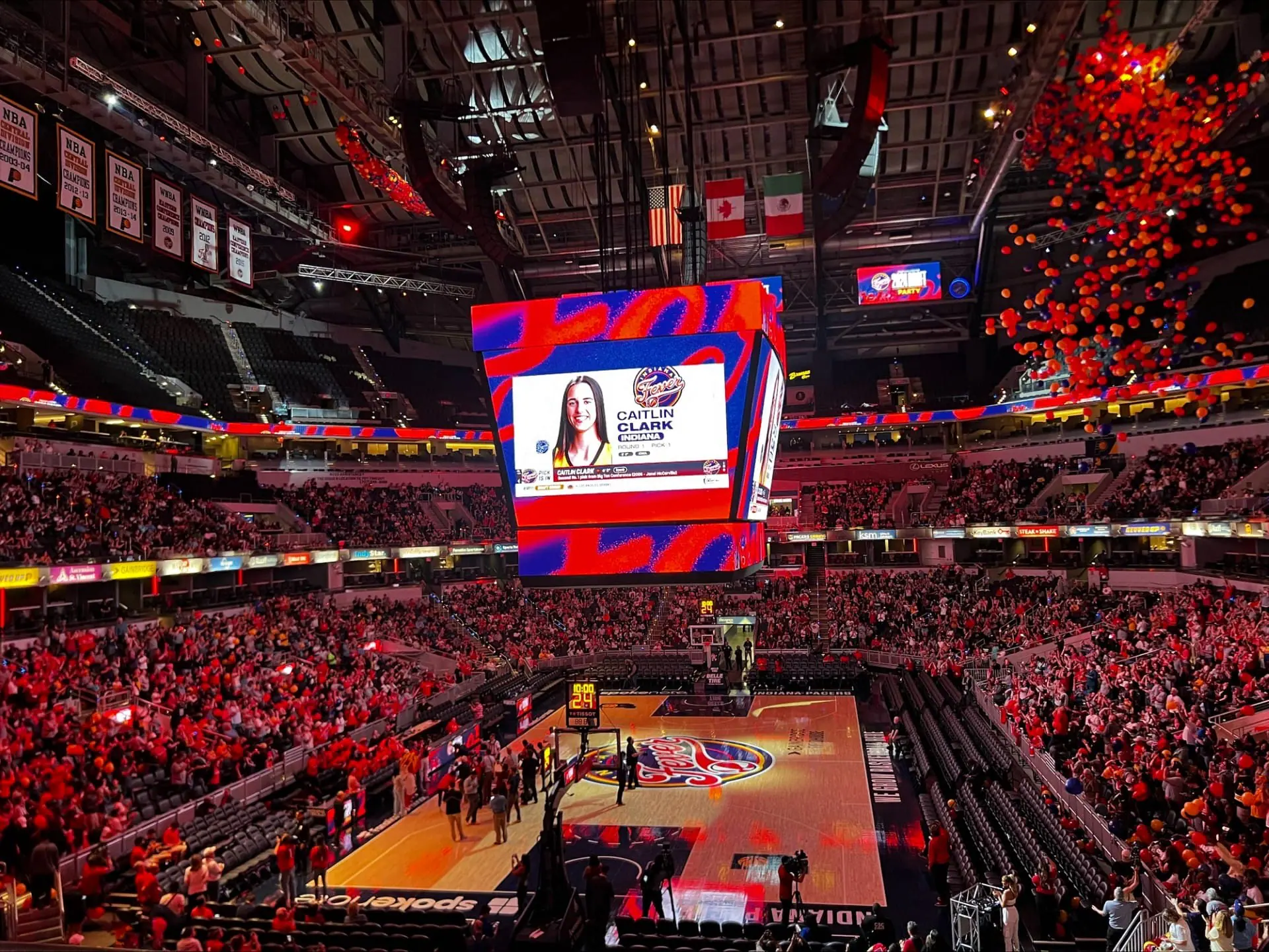 Fans at Gainbridge Fieldhouse went wild when the Indiana Fever selected Caitlin Clark as the No. 1 overall pick in the WNBA draft Monday night. (WISH Photo)