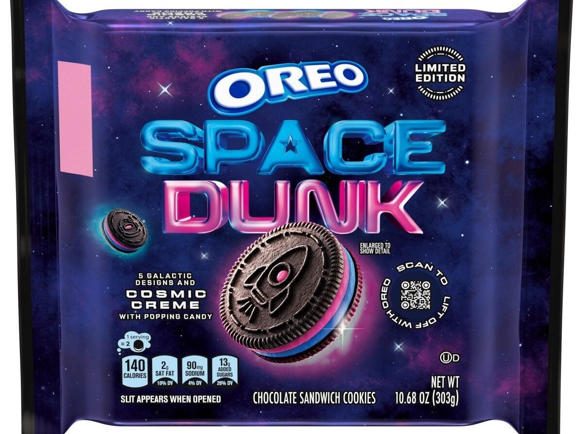 The latest limited-edition OREO is out-of-this-world! Each Space Dunk OREO cookie is stuffed with blue and pink 