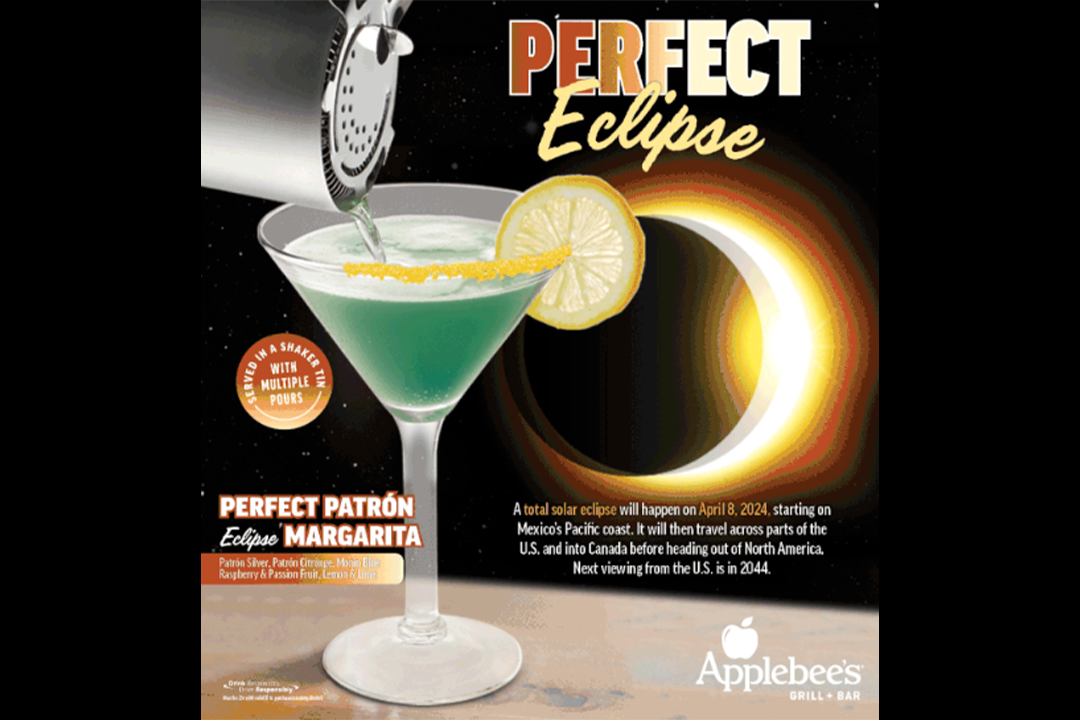 This drink is just for the adults! Select Applebee's restaurants are offering a new Perfect Eclipse Margarita available now through April 14. This cosmic cocktail is made with Patrón Premium Silver Blanco Tequila, Citrónge Orange Liqueur, Monin Blue Raspberry and Passion Fruit syrups, lemon, and lime. Check your local Applebee's for availability. (Provided Photo/Applebee's)