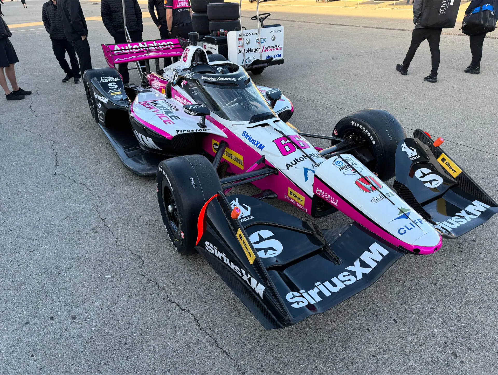 The No. 66 Meyer Shank Racing Honda of Tom Blomqvist before practice and qualifying at Indianapolis Motor Speedway on May 10, 2024.