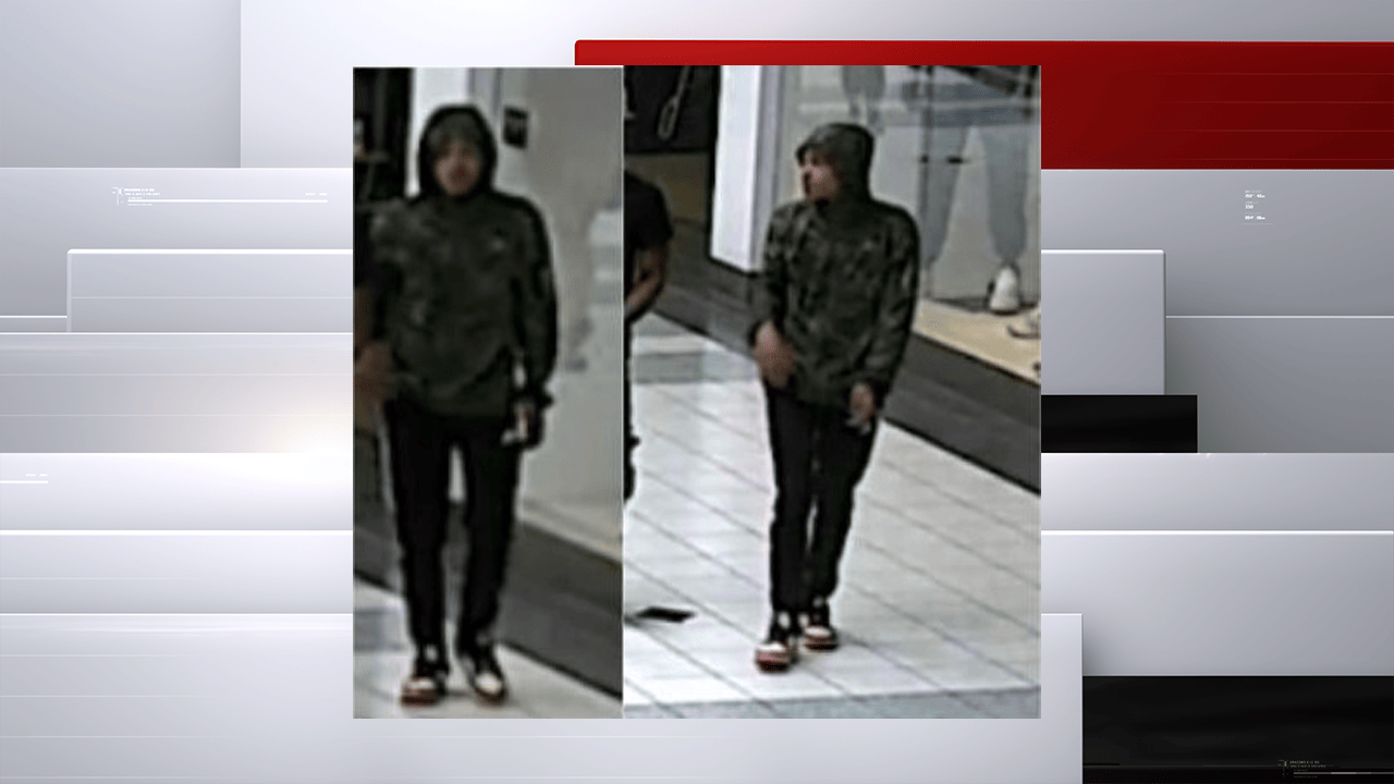 A screenshot of security video showing a suspect wanted in connection to a shooting at the Glenbrook Mall in Fort Wayne on May 4, 2024.