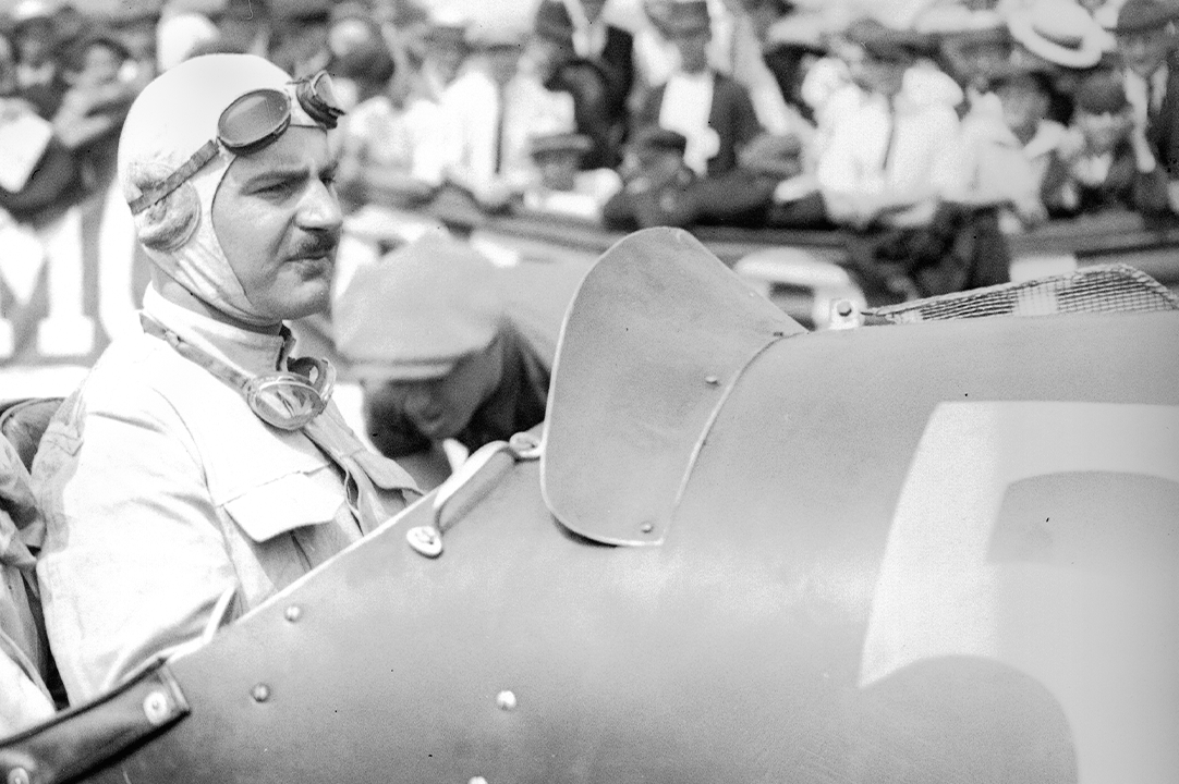 French-born American race car driver Gaston Chevrolet (1892 -1920) (right) and his mechanic John Bresnahan as they sit in their car on a race track, Elgin, Illinois, 1920. (Photo by Chicago History Museum/Getty Images)