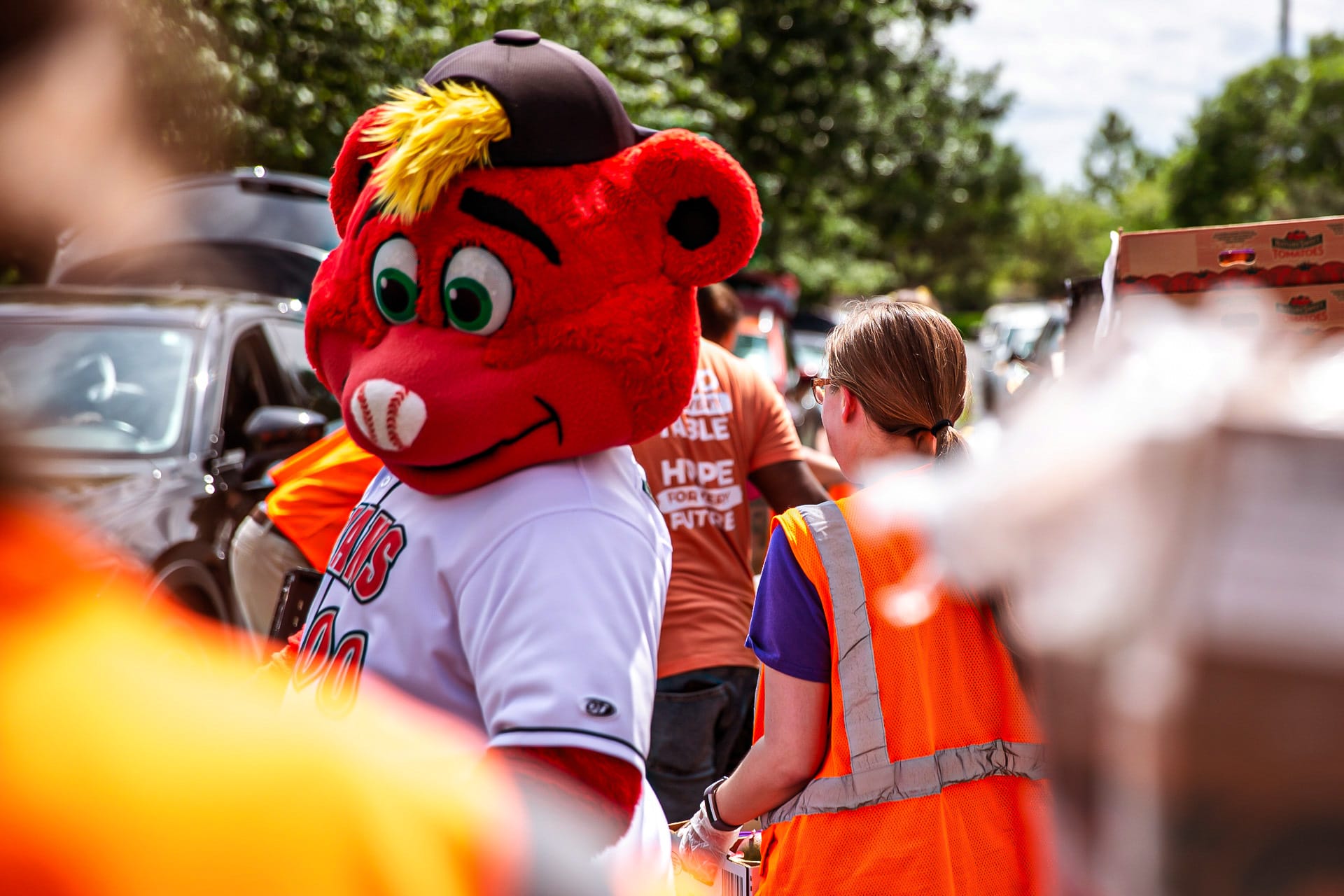 In partnership with Gleaners Food Bank of Indiana and the Indiana Women, Infants, and Children nutrition program, the Indianapolis Indians on May 23, 2024, host a food drive-thru distribution event for up to 500 households at Victory Field in Indianapolis. (Provided Photo/Cheyne Reiter of Indianapolis Indians)