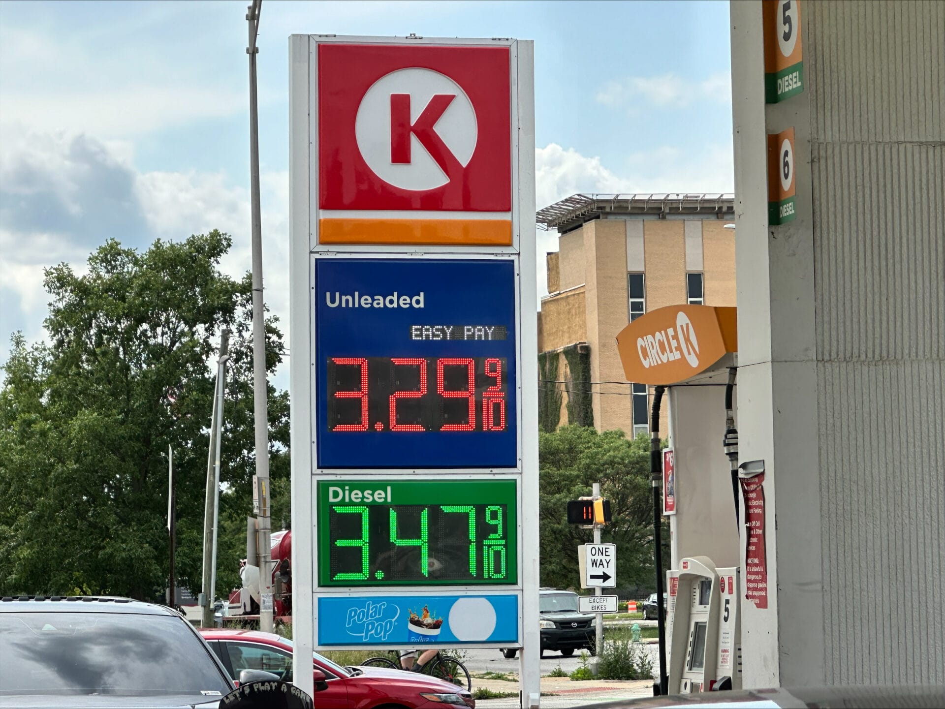 Circle K, the global convenience store chain, on May 23, 2204, lowered gas prices by 40 cents per gallon natiionally between 4 p.m. and 7 p.m. local time. Here is a view from the station at 16th and Illinois streets in Indianapolis. (WISH Photo/Jason Ronimous)