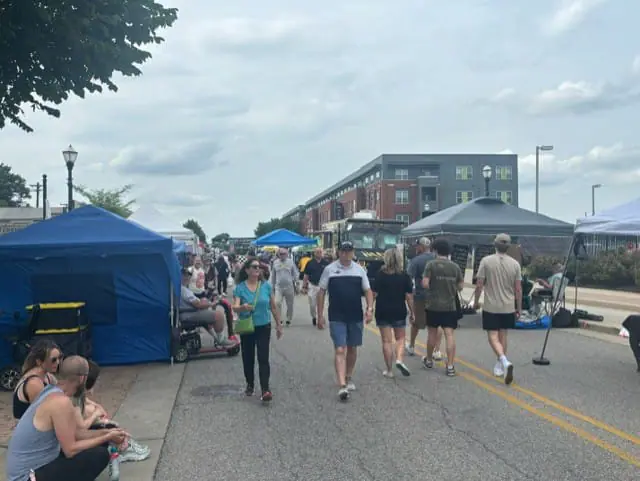 The Indianapolis 500-insprired Rockin’ on Main, an event on Main Street in the town of Speedway, Indiana, on May 24, 2024, hosted over 40 pop-up shops, artists, racing-themed merchandise, music, and eats and drinks.