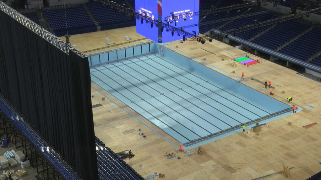 temporary pool for US Olympic Swim Trials at Lucas Oil Stadium in Indianapolis