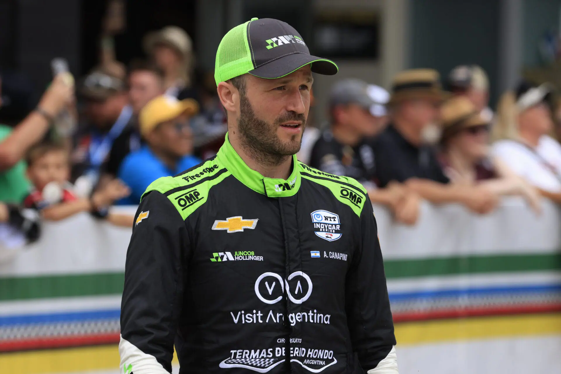 Agustín Canapino, driver of the #78 Juncos Hollinger Racing looks on before the NTT IndyCar GMR Grand Prix at Indianapolis Motor Speedway on May 13, 2023 in Indianapolis, Indiana. Canapino has refuted statements that fans are sending hateful messages to IndyCar Series competitor Théo Pourchaire. (Photo by Justin Casterline/Getty Images)