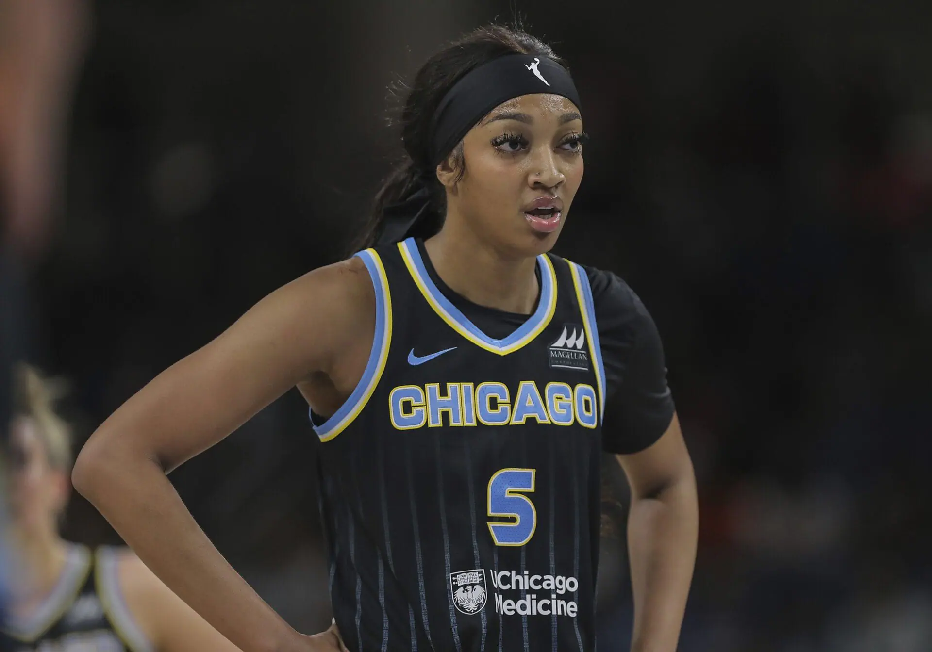 Chicago Sky rookie Angel Reese was ejected late in the fourth quarter of her team’s 88-75 defeat by the New York Liberty on Tuesday after receiving back-to-back technical fouls. Reese earned her first technical after she appeared to say something to referee Charles Watson following a foul call, before being hit with the second for waving her hand as she walked away. (Photo by Melissa Tamez/Icon Sportswire/AP via CNN Newsource)