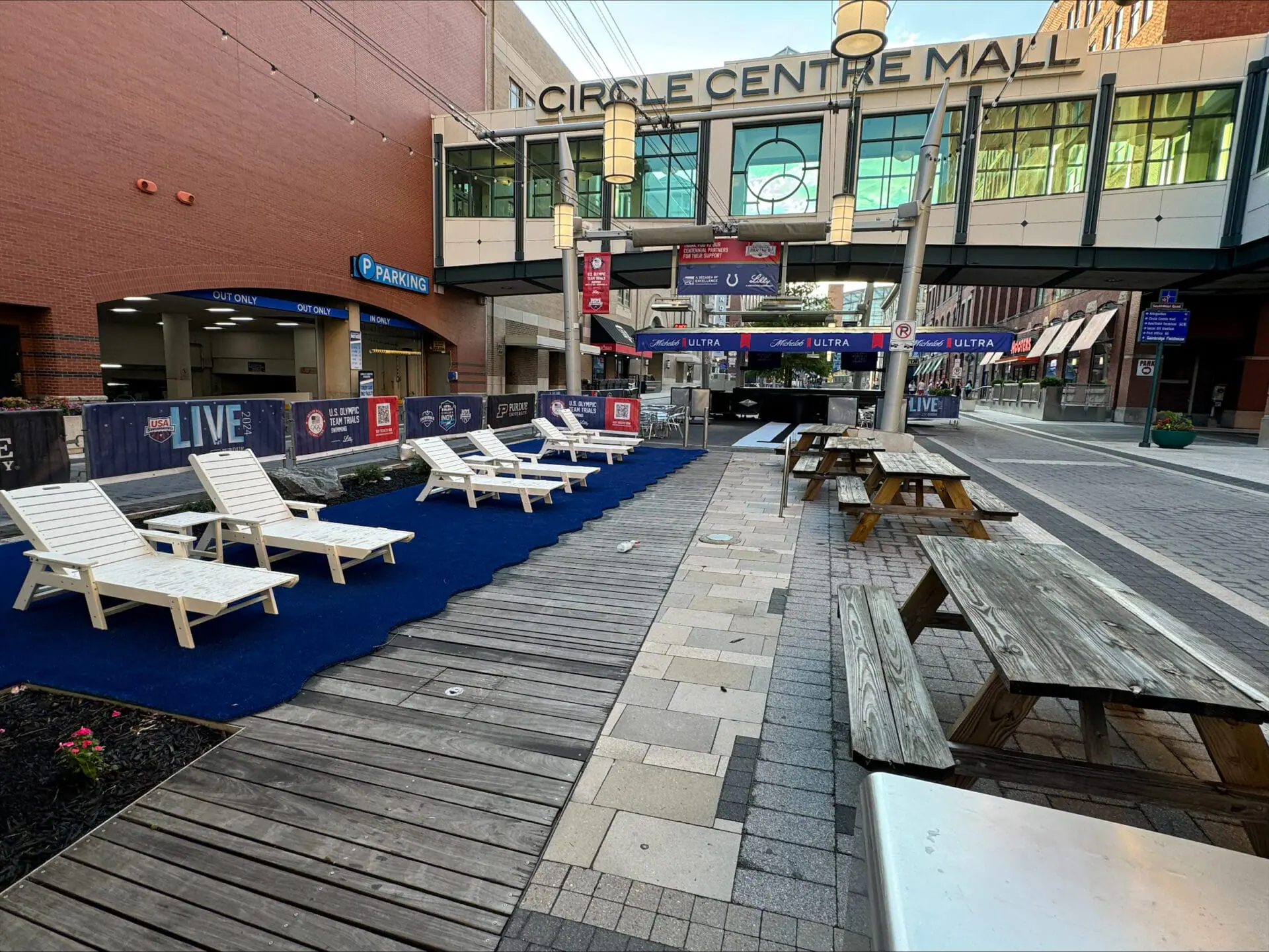 Kick back and relax on one of the beach chairs set up on Georgia Street for USA Swimming Live, a free fan fest open from 1- 7 p.m. every day of the Olympic swim trials. (WISH Photo/Colin Baillie)