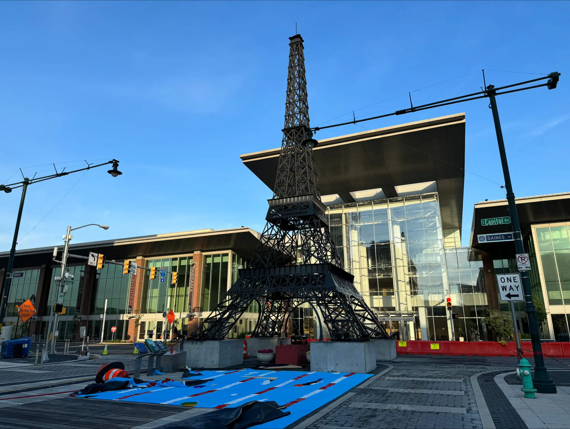 An Eiffel Tower? In Indianapolis? Why not! This 66-foot replica Eiffel Tower can't be missed. Built by the Latinas Welding Guild, the replica weighs nearly 20,000 pounds. It's just one of many things to see at USA Swimming LIVE, a free fan fest on Georgia Street to celebrate the U.S. Olympic swim trials at Lucas Oil Stadium. (WISH Photo/Colin Baillie)