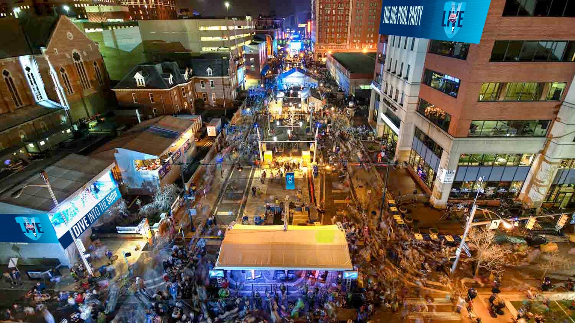 A rendering of USA Swimming LIVE, a free 10-day fan fest on Georgia Street to celebrate the U.S. Olympic swimming trials at Lucas Oil Stadium. (Provided Photo/USA Swimming)