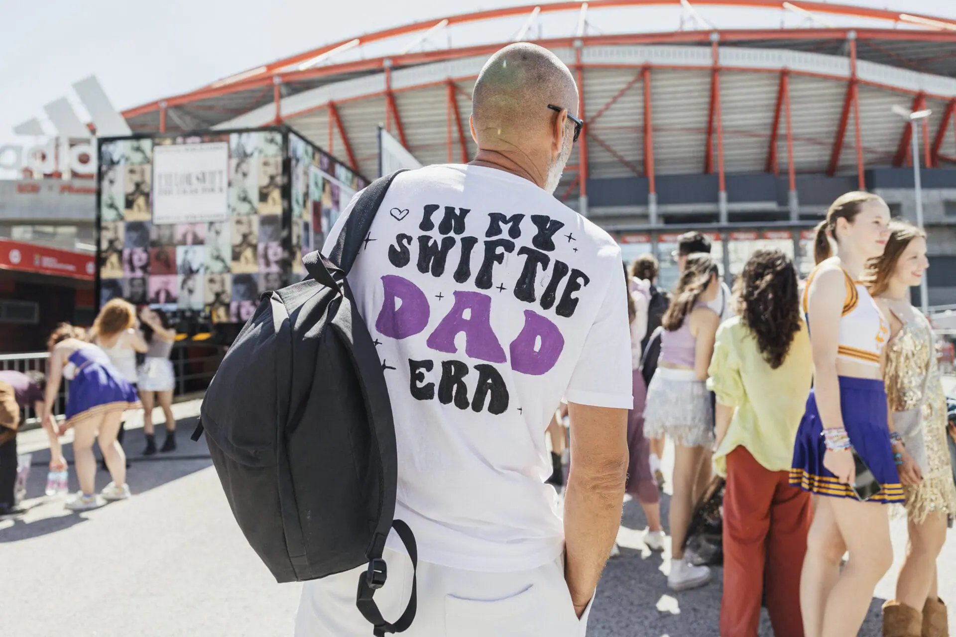 Fans gather around the stadium prior to the concert of American singer and songwriter Taylor Swift as part of her 'Eras Tour', at Estadio da Luz in Lisbon, on May 24, 2024. (Photo by ANDRE DIAS NOBRE/AFP via Getty Images)