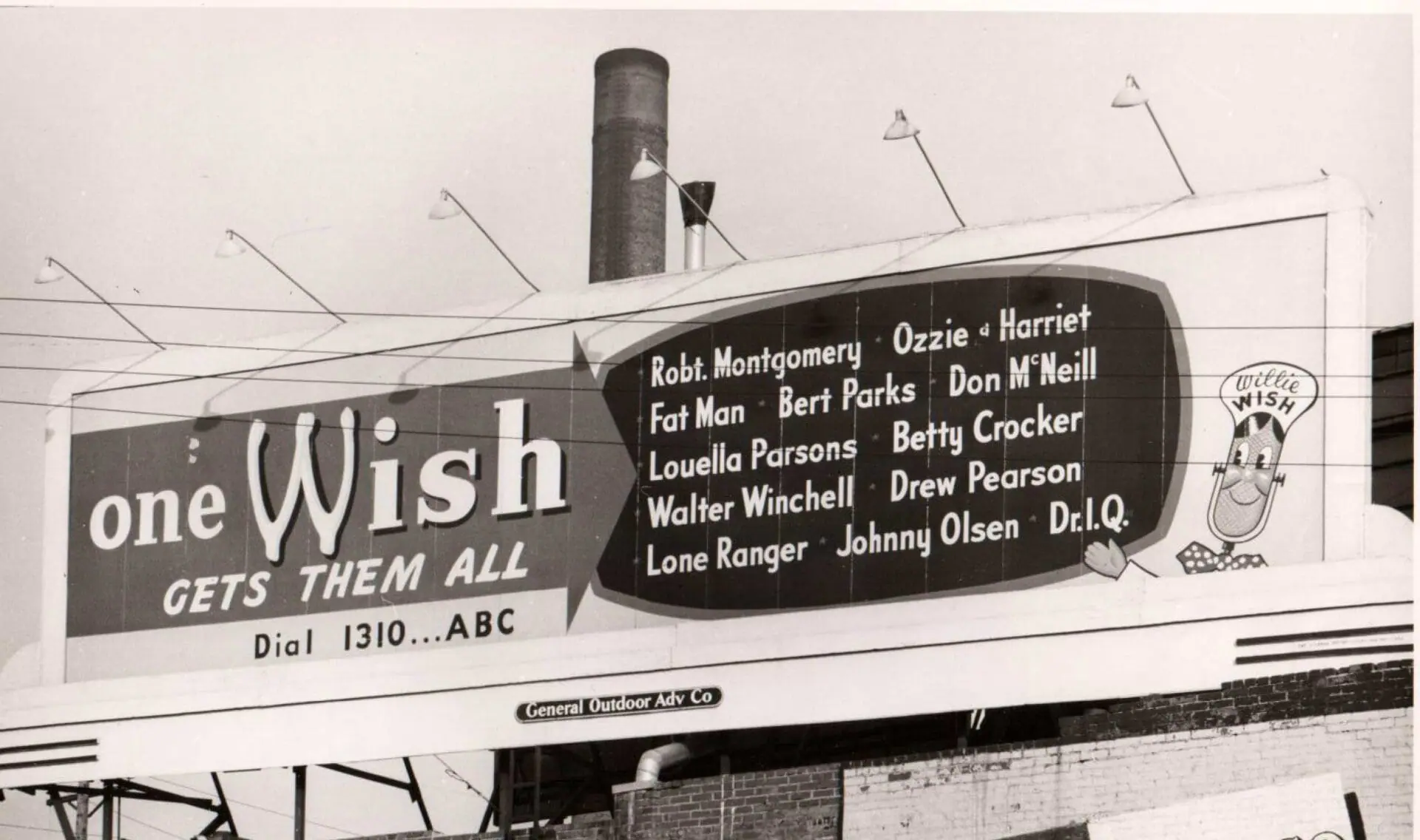 A billboard from the early 1950's advertising WISH radio's program lineup.