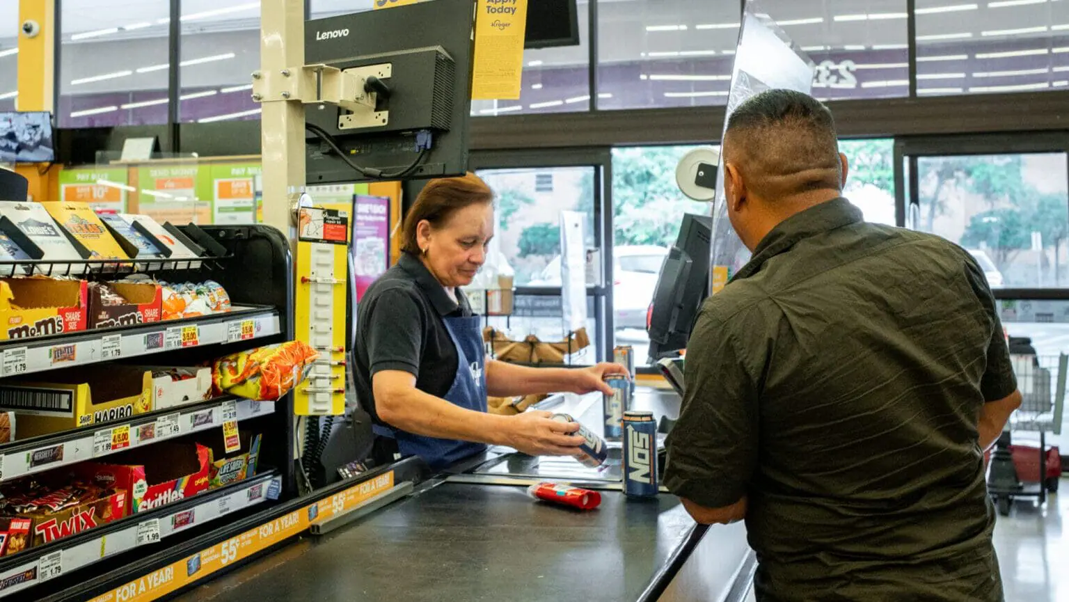 HOUSTON, TEXAS - JULY 15: A customer is rung up by a cashier in a Kroger grocery store on July 15, 2022 in Houston, Texas. U.S. retail sales rose 1.0% in June according to the Commerce Department, with consumers spending more across a range of goods including gasoline, groceries, and furniture.