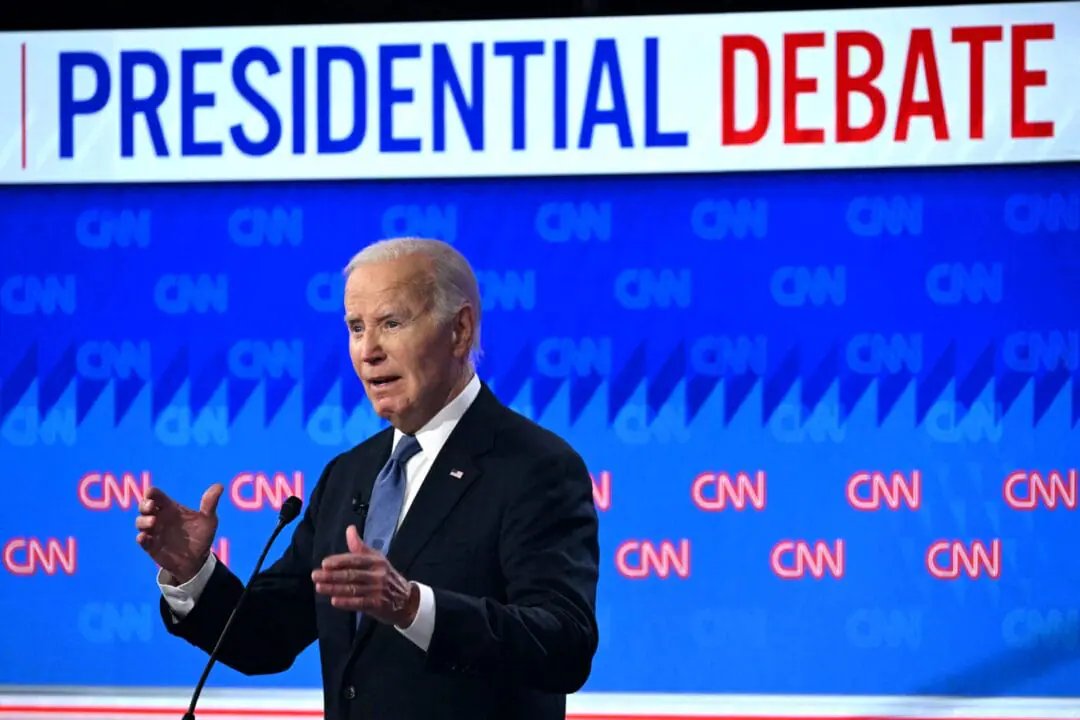 US President Joe Biden speaks as he participates in the first presidential debate of the 2024 elections with former US President and Republican presidential candidate Donald Trump at CNN's studios in Atlanta, Georgia, on June 27, 2024. (Photo by ANDREW CABALLERO-REYNOLDS / AFP) (Photo by ANDREW CABALLERO-REYNOLDS/AFP via Getty Images)