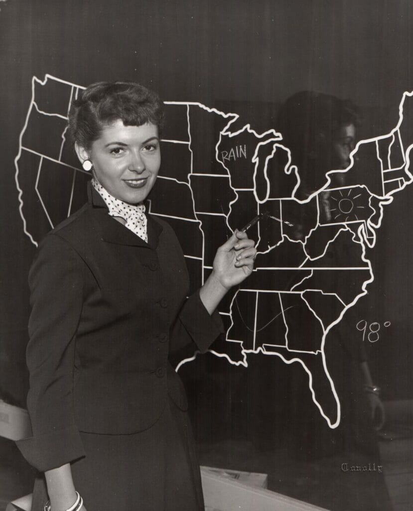 The first weathercaster of WISH-TV, Phyllis Cline. 