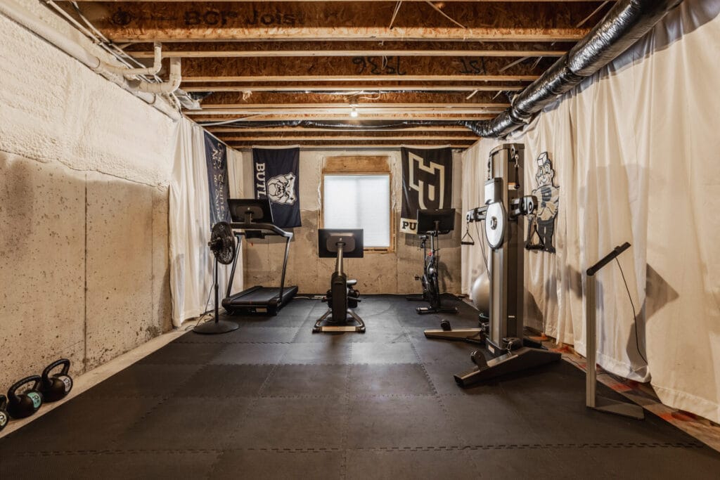 Unfinished basement gym 