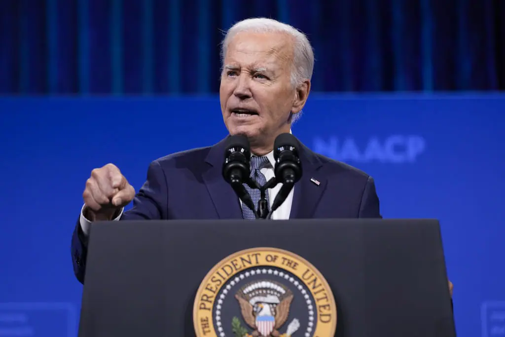 FILE - President Joe Biden speaks at the 115th NAACP National Convention in Las Vegas, July 16, 2024. (AP Photo/Susan Walsh, File)