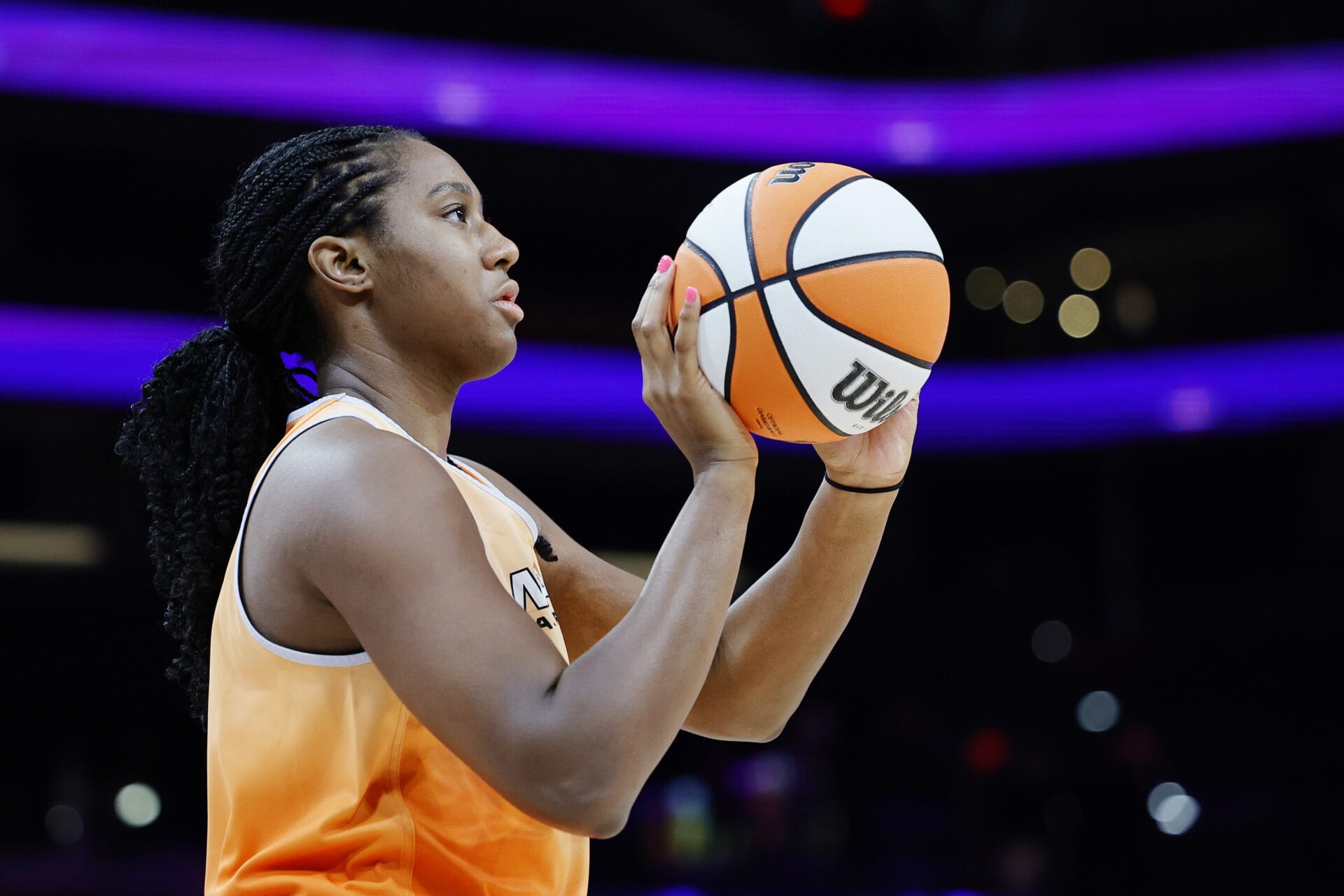 Aliyah Boston #7 of Team WNBA shoots during a WNBA All-Star Game team practice at Footprint Center on July 19, 2024 in Phoenix, Arizona. (Photo by Alex Slitz/Getty Images)
