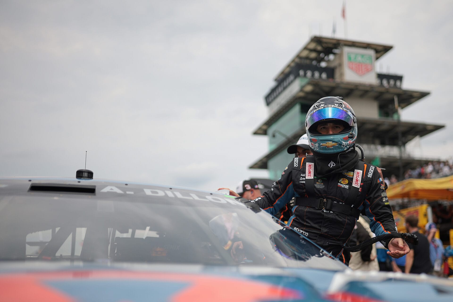 Austin Dillon, driver of the #3 SENIX Chevrolet, enters his car for the NASCAR Cup Series Brickyard 400 at Indianapolis Motor Speedway on July 21, 2024 in Indianapolis, Indiana. (Photo by James Gilbert/Getty Images)