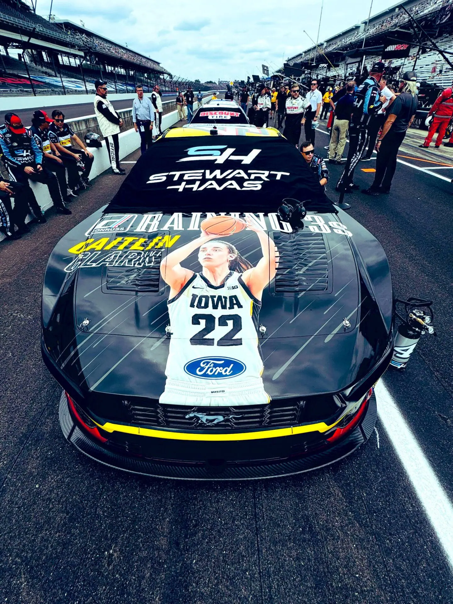 Indiana Fever rookie and WNBA All-Star Caitlin Clark is everywhere...including on the hood of Josh Berry's No. 4 Ford Mustang. Berry crashed to begin Stage 3 at Sunday's Brickyard 400 and finished 35th. Clark had a better weekend than the car bearing her image; her 10 assists in Saturday's WNBA All-Star Game set a new rookie record. (WISH Photo/Anthony Calhoun via X)